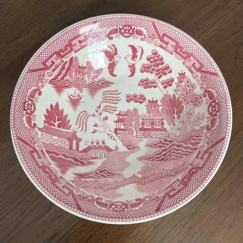 Pink Willow Serving Bowl Dish Fine Quality Japan Oriental Collectible Crazing